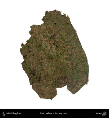 Doğu Lindsey. Birleşik Krallık 'ın idari alanı, Copernicus Sentinel' in Ocak 2024 'te çekilen uydu görüntüsüyle beyaza izole edildi.