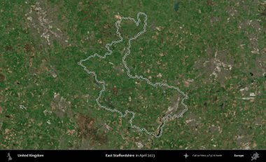 Doğu Staffordshire. Nisan 2023 'te çekilen Kopernik Nöbetçi karolarından oluşan bir uydu görüntüsü üzerinde Birleşik Krallık' ın idari alanının ana hatlarını belirledik.