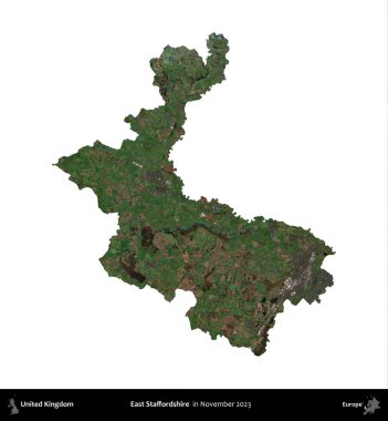 Doğu Staffordshire. Birleşik Krallık 'ın idari alanı, Kasım 2023' te çekilen Kopernik Nöbetçi karolarından oluşan bir uydu görüntüsü üzerinde beyaza izole edilmiştir.