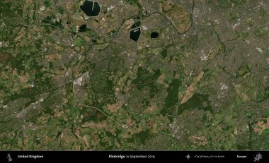 Elmbridge 'de. Eylül 2019 'da çekilen Kopernik Nöbetçi karolarından oluşan bir uydu görüntüsü üzerinde Birleşik Krallık' ın idari alanı