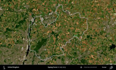 Epping Ormanı. Temmuz 2023 'te çekilen Copernicus Sentinel karolarından oluşan bir uydu görüntüsü üzerinde Birleşik Krallık' ın idari bölgesinin ana hatlarını belirledik.