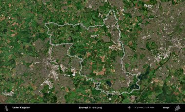 Yıkama. Haziran 2023 'te çekilen Kopernik Nöbetçi karolarından oluşan bir uydu görüntüsü üzerinde Birleşik Krallık' ın idari alanının ana hatlarını belirledik.