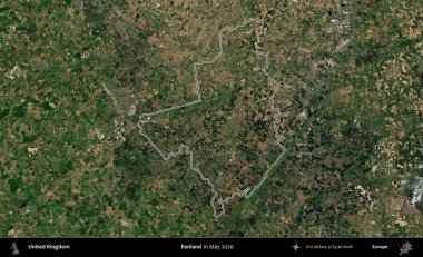 Fenland. Mayıs 2020 'de çekilen Copernicus Sentinel karolarından oluşan bir uydu görüntüsü üzerinde Birleşik Krallık' ın idari bölgesini özetledik.