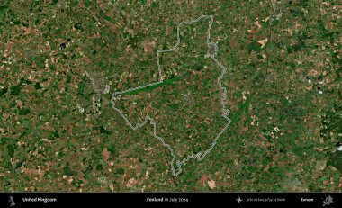 Fenland. Temmuz 2024 'te çekilen Copernicus Sentinel karolarından oluşan bir uydu görüntüsü üzerinde Birleşik Krallık' ın idari bölgesinin ana hatlarını belirledik.