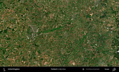 Fenland. Temmuz 2024 'te çekilen Kopernik Nöbetçi karolarından oluşan bir uydu görüntüsü üzerinde Birleşik Krallık' ın idari alanı
