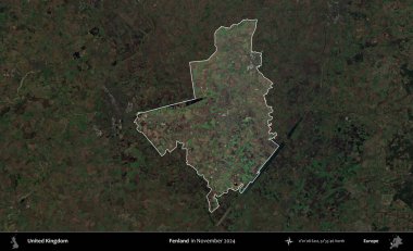 Fenland. Birleşik Krallık 'ın idari alanı, Kasım 2024' te çekilen Kopernik Nöbetçi karolarından oluşan koyu renkli bir uydu görüntüsü üzerinde vurgulandı ve özetlendi.