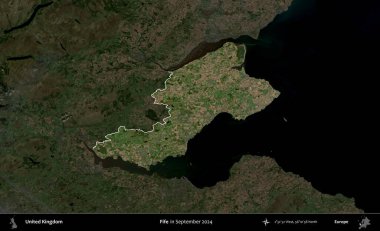 Fife. Birleşik Krallık 'ın idari alanı, Eylül 2024' te çekilen Kopernik Nöbetçi karolarından oluşan koyu renkli bir uydu görüntüsü üzerinde vurgulandı ve özetlendi.