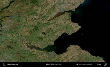 Fife. Eylül 2024 'te Copernicus Sentinel karolarından oluşan bir uydu görüntüsü üzerinde Birleşik Krallık' ın idari alanı