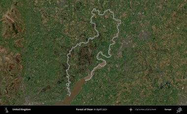 Dean Ormanı. Nisan 2021 'de çekilen Kopernik Nöbetçi karolarından oluşan bir uydu görüntüsü üzerinde Birleşik Krallık' ın idari bölgesinin ana hatlarını belirledik.