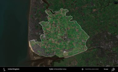 Fylde. Birleşik Krallık 'ın idari alanı, Kasım 2024' te çekilen Kopernik Nöbetçi karolarından oluşan koyu renkli bir uydu görüntüsü üzerinde vurgulandı ve özetlendi.