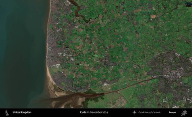 Fylde. Kopernik Sentinel 'in Kasım 2024' te çekilmiş uydu görüntüsü üzerinde Birleşik Krallık 'ın idari alanı