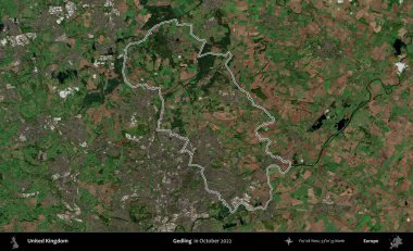 Gedling. Ekim 2022 'de çekilen Kopernik Nöbetçi karolarından oluşan bir uydu görüntüsü üzerinde Birleşik Krallık' ın idari alanının ana hatlarını belirledik.