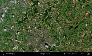 Gedling. Temmuz 2024 'te çekilen Copernicus Sentinel karolarından oluşan bir uydu görüntüsü üzerinde Birleşik Krallık' ın idari bölgesinin ana hatlarını belirledik.
