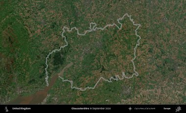 Gloucestershire 'da. Eylül 2020 'de çekilen Kopernik Nöbetçi karolarından oluşan bir uydu görüntüsü üzerinde Birleşik Krallık' ın idari bölgesini özetledik.