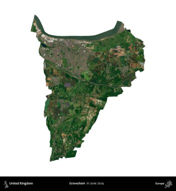 Gravesham. Birleşik Krallık 'ın idari alanı, Haziran 2024' te çekilen Kopernik Nöbetçi karolarından oluşan bir uydu görüntüsüyle beyaza izole edilmiştir.