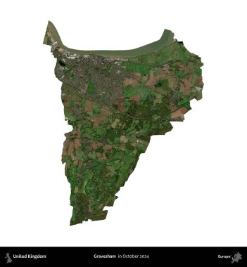 Gravesham. Birleşik Krallık 'ın idari alanı, Ekim 2024' te çekilen Kopernik Nöbetçi karolarından oluşan bir uydu görüntüsüyle beyaza izole edildi.