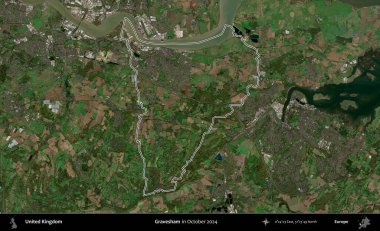 Gravesham. Ekim 2024 'te çekilen Kopernik Nöbetçi karolarından oluşan bir uydu görüntüsü üzerinde Birleşik Krallık' ın idari bölgesinin ana hatlarını belirledik.