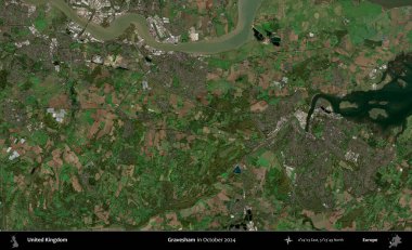 Gravesham. Ekim 2024 'te Copernicus Sentinel karolarından oluşan bir uydu görüntüsü üzerinde Birleşik Krallık' ın idari alanı