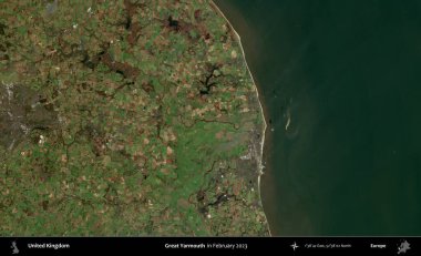 Yüce Yarmouth. Kopernik Sentinel 'in Şubat 2023' te çekilmiş uydu görüntüsü üzerine Birleşik Krallık 'ın idari bölgesi.