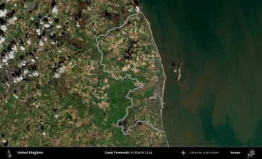 Yüce Yarmouth. Mart 2024 'te çekilen Copernicus Sentinel karolarından oluşan bir uydu görüntüsü üzerinde Birleşik Krallık' ın idari bölgesinin ana hatlarını belirledik.