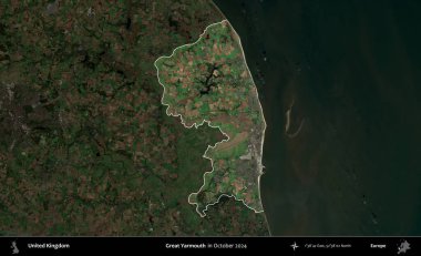 Yüce Yarmouth. Birleşik Krallık 'ın idari alanı, Ekim 2024' te çekilen Kopernik Nöbetçi karolarından oluşan koyu renkli bir uydu görüntüsü üzerinde vurgulandı ve özetlendi.