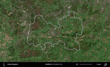 Guildford. Ekim 2022 'de çekilen Kopernik Nöbetçi karolarından oluşan bir uydu görüntüsü üzerinde Birleşik Krallık' ın idari alanının ana hatlarını belirledik.