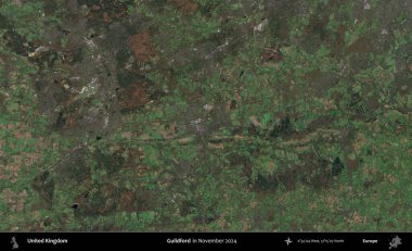 Guildford. Kopernik Sentinel 'in Kasım 2024' te çekilmiş uydu görüntüsü üzerinde Birleşik Krallık 'ın idari alanı