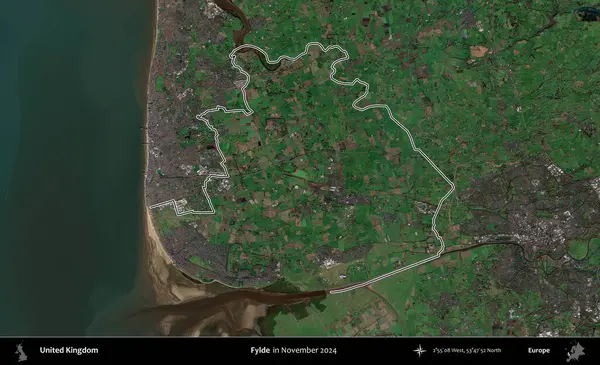 Fylde. Kasım 2024 'te çekilen Kopernik Nöbetçi karolarından oluşan bir uydu görüntüsü üzerinde Birleşik Krallık' ın idari bölgesinin ana hatlarını belirledik.
