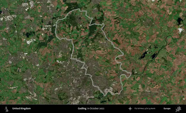 Gedling. Ekim 2022 'de çekilen Kopernik Nöbetçi karolarından oluşan bir uydu görüntüsü üzerinde Birleşik Krallık' ın idari alanının ana hatlarını belirledik.