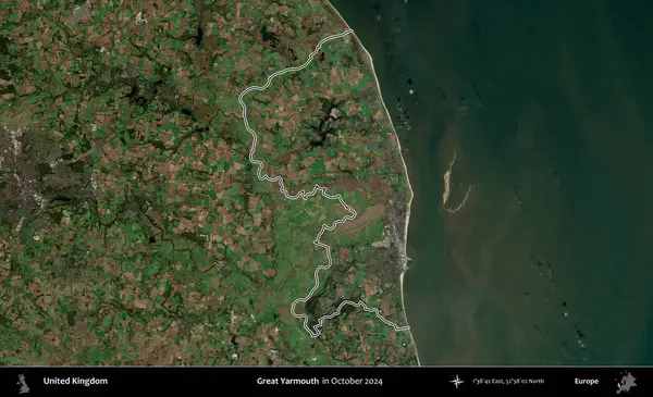 Yüce Yarmouth. Ekim 2024 'te çekilen Kopernik Nöbetçi karolarından oluşan bir uydu görüntüsü üzerinde Birleşik Krallık' ın idari bölgesinin ana hatlarını belirledik.