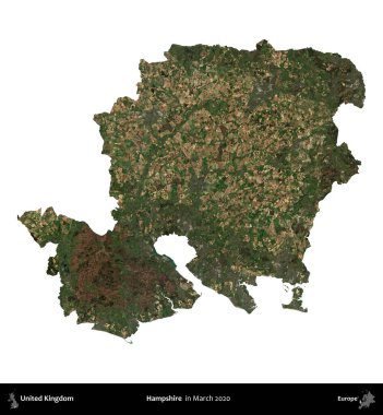 Hampshire. Birleşik Krallık 'ın idari alanı, Mart 2020' de çekilen Kopernik Nöbetçi karolarından oluşan bir uydu görüntüsü üzerinde beyaza izole edilmiştir.
