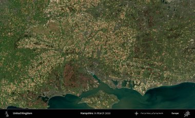 Hampshire. Mart 2020 'de Copernicus Sentinel karolarından oluşan bir uydu görüntüsü üzerinde Birleşik Krallık' ın idari alanı