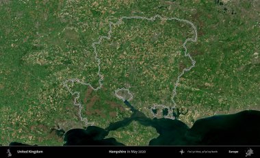 Hampshire. Mayıs 2020 'de çekilen Copernicus Sentinel karolarından oluşan bir uydu görüntüsü üzerinde Birleşik Krallık' ın idari bölgesini özetledik.