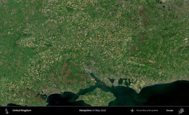 Hampshire. Mayıs 2020 'de Copernicus Sentinel karolarından oluşan bir uydu görüntüsü üzerinde Birleşik Krallık' ın idari alanı