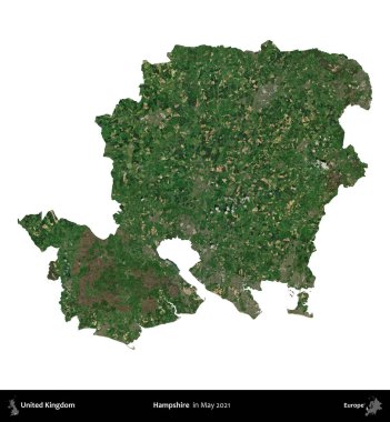 Hampshire. Birleşik Krallık 'ın idari alanı, Mayıs 2021' de çekilen Kopernik Nöbetçi karolarından oluşan bir uydu görüntüsü üzerinde beyaza izole edilmiştir.