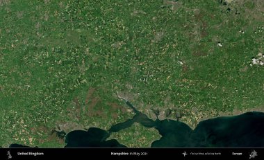 Hampshire. Mayıs 2021 'de Copernicus Sentinel karolarından oluşan bir uydu görüntüsü üzerinde Birleşik Krallık' ın idari alanı