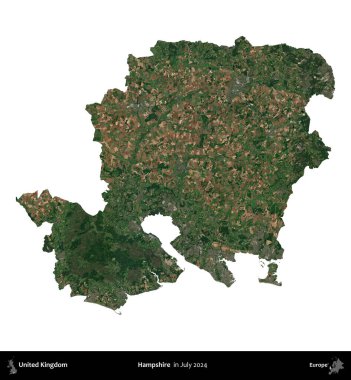 Hampshire. Birleşik Krallık 'ın idari alanı, Temmuz 2024' te çekilen Kopernik Nöbetçi karolarından oluşan bir uydu görüntüsü ile beyaza izole edilmiştir.