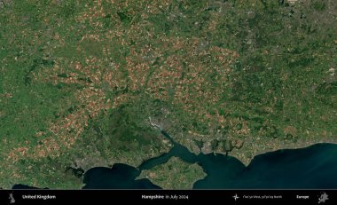 Hampshire. Temmuz 2024 'te çekilen Kopernik Nöbetçi karolarından oluşan bir uydu görüntüsü üzerinde Birleşik Krallık' ın idari alanı