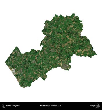 Harborough 'da. Birleşik Krallık 'ın idari alanı, Mayıs 2021' de çekilen Kopernik Nöbetçi karolarından oluşan bir uydu görüntüsü üzerinde beyaza izole edilmiştir.