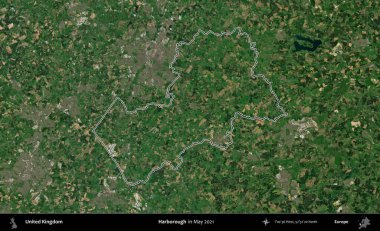 Harborough 'da. Mayıs 2021 'de çekilen Copernicus Sentinel karolarından oluşan bir uydu görüntüsü üzerinde Birleşik Krallık' ın idari bölgesinin ana hatlarını belirledik.