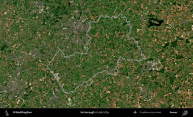 Harborough 'da. Temmuz 2024 'te çekilen Copernicus Sentinel karolarından oluşan bir uydu görüntüsü üzerinde Birleşik Krallık' ın idari bölgesinin ana hatlarını belirledik.