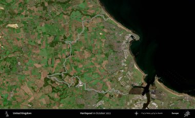 Hartlepool 'da. Ekim 2022 'de çekilen Kopernik Nöbetçi karolarından oluşan bir uydu görüntüsü üzerinde Birleşik Krallık' ın idari alanının ana hatlarını belirledik.