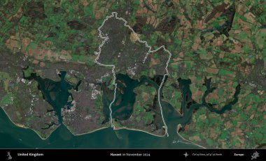 Havant. Kasım 2024 'te çekilen Kopernik Nöbetçi karolarından oluşan bir uydu görüntüsü üzerinde Birleşik Krallık' ın idari bölgesinin ana hatlarını belirledik.