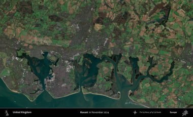 Havant. Kopernik Sentinel 'in Kasım 2024' te çekilmiş uydu görüntüsü üzerinde Birleşik Krallık 'ın idari alanı