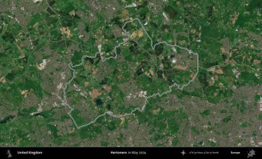 Hertsmere. Mayıs 2024 'te çekilen Copernicus Sentinel karolarından oluşan bir uydu görüntüsü üzerinde Birleşik Krallık' ın idari bölgesini özetledik.
