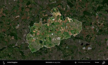 Hertsmere. Birleşik Krallık 'ın idari alanı, Temmuz 2024' te çekilen Kopernik Nöbetçi karolarından oluşan koyu renkli bir uydu görüntüsü üzerinde vurgulandı ve özetlendi.