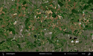 Hertsmere. Temmuz 2024 'te çekilen Kopernik Nöbetçi karolarından oluşan bir uydu görüntüsü üzerinde Birleşik Krallık' ın idari alanı