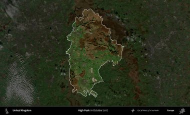 Yüksek Tepe. Birleşik Krallık 'ın idari alanı, Ekim 2017' de çekilen Kopernik Nöbetçi karolarından oluşan koyu renkli bir uydu görüntüsü üzerinde vurgulandı ve özetlendi.