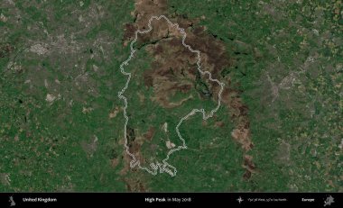 Yüksek Tepe. Mayıs 2018 'de çekilen Copernicus Sentinel karolarından oluşan bir uydu görüntüsü üzerinde Birleşik Krallık' ın idari bölgesinin ana hatlarını belirledik.