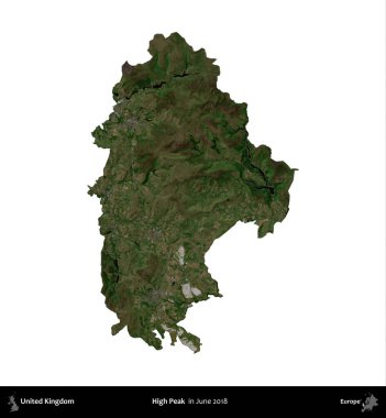 Yüksek Tepe. Birleşik Krallık 'ın idari alanı, Haziran 2018' de çekilen Kopernik Nöbetçi karolarından oluşan bir uydu görüntüsüyle beyaza izole edilmiştir.